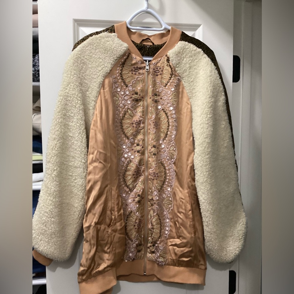 FP Movement by Free People Cream and Tan Teddy Jacket